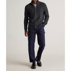 Quince Mongolian Cashmere Fisherman Full Zip Sweater Mens XL Ribbed Knit Grey